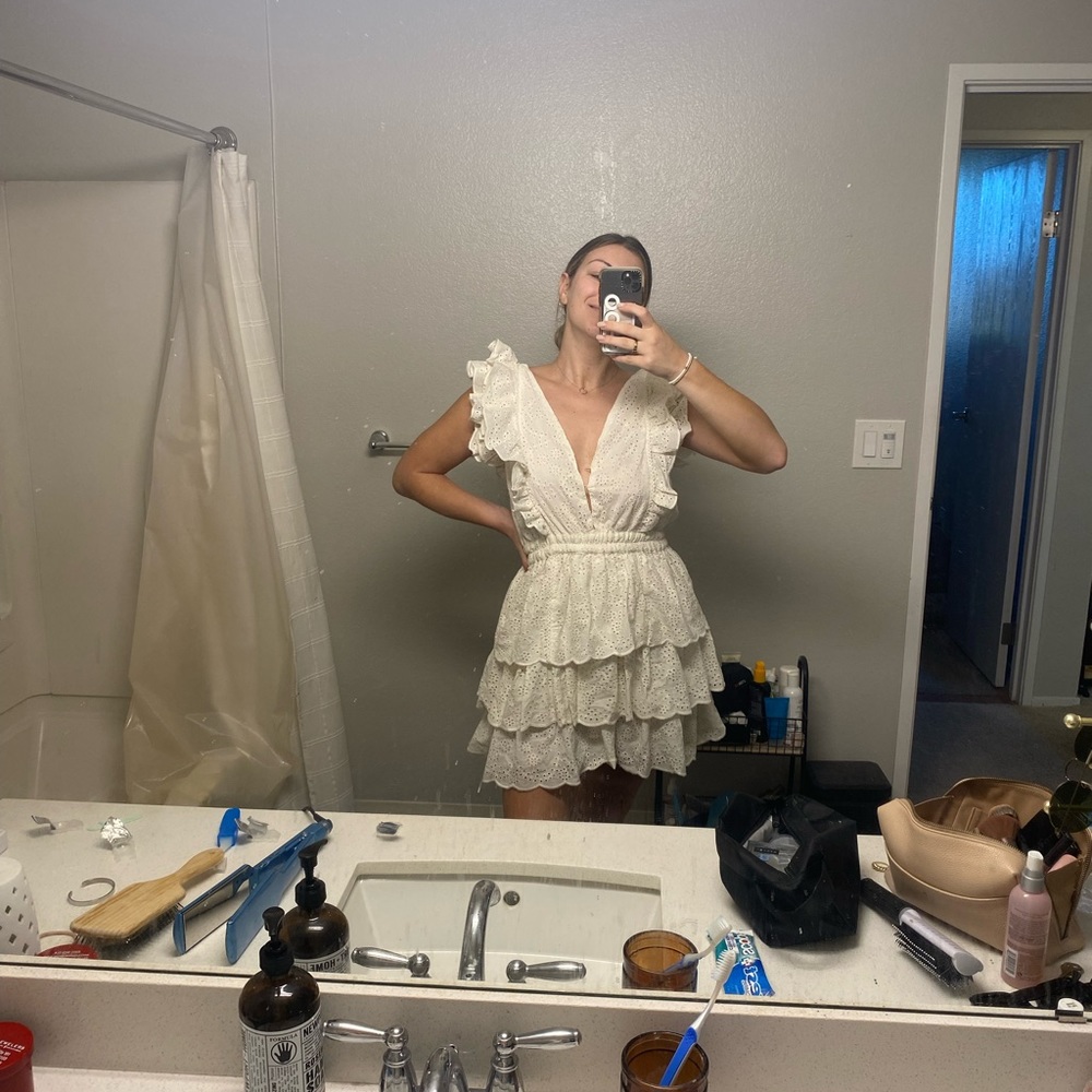 love the label ruffle dress